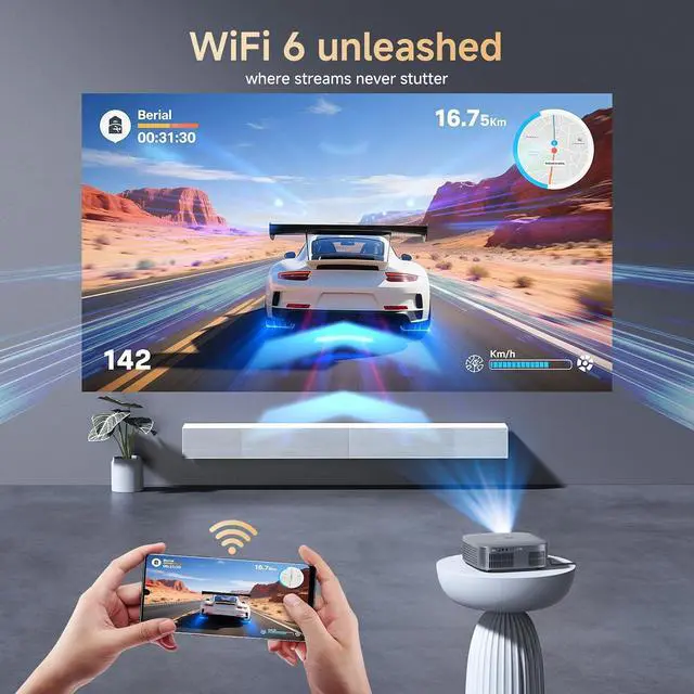 Alt view image 7 of 7 - Short Throw Projector 4K with WiFi and Bluetooth,2000ANSI Auto Focus Keystone Smart Projector Built in Apps Dolby Audio Home Theater Movie Portable Outdoor Projector Ceiling Gunmetal