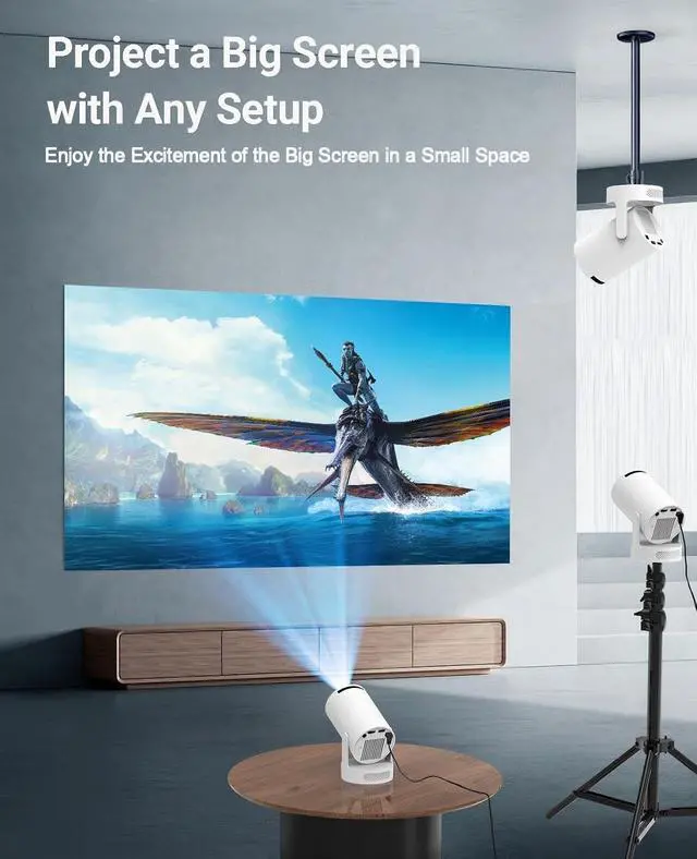 Alt view image 4 of 7 - Mini Projector with WiFi and Bluetooth, Support 4K 170 ANSI Auto Keystone Correction, 5W Soundbase Speaker, 210° Rotatable Portable Projector, 25"-110" Screen Video Projector for Smartphone/Laptop