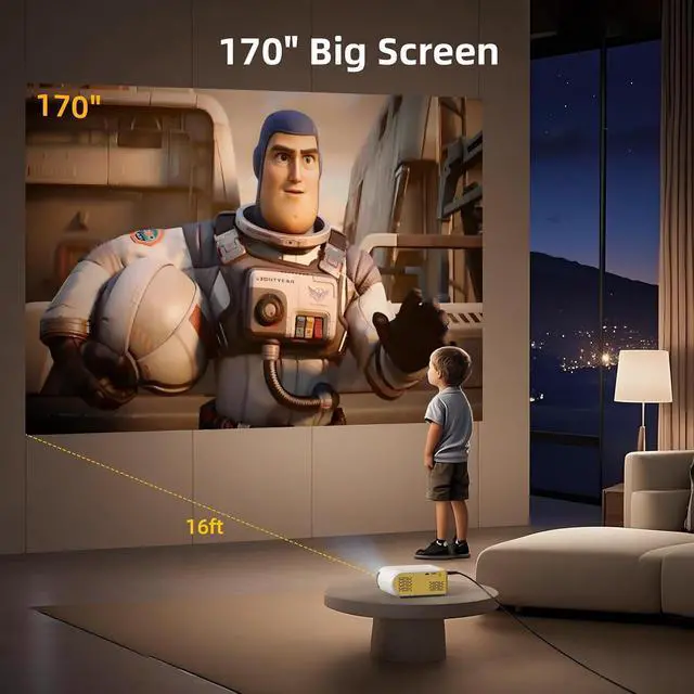 Alt view image 6 of 7 - KSAN Mini Projector, Projector with WiFi and Bluetooth, 1080P Support Movie Projector with Built-in Speaker, Compatible with Smartphone, HDMI, USB, AV, Fire Stick, PS5 for Home, Bedroom, Outdoor Use