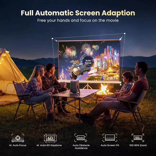 Alt view image 7 of 7 - Short Throw Projector 4K Compatible with Netflix,1200ANSI Ceiling Projector Portable for Bedroom/Outdoor Auto focus 6D Keystone Dolby Smart Home Projector with WiFi and Bluetooth 200''