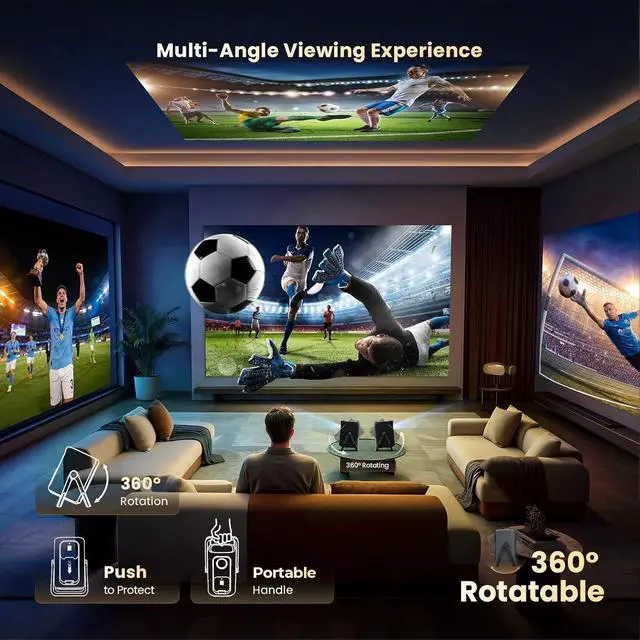 Alt view image 4 of 7 - Short Throw Projector 4K Compatible with Netflix,1200ANSI Ceiling Projector Portable for Bedroom/Outdoor Auto focus 6D Keystone Dolby Smart Home Projector with WiFi and Bluetooth 200''