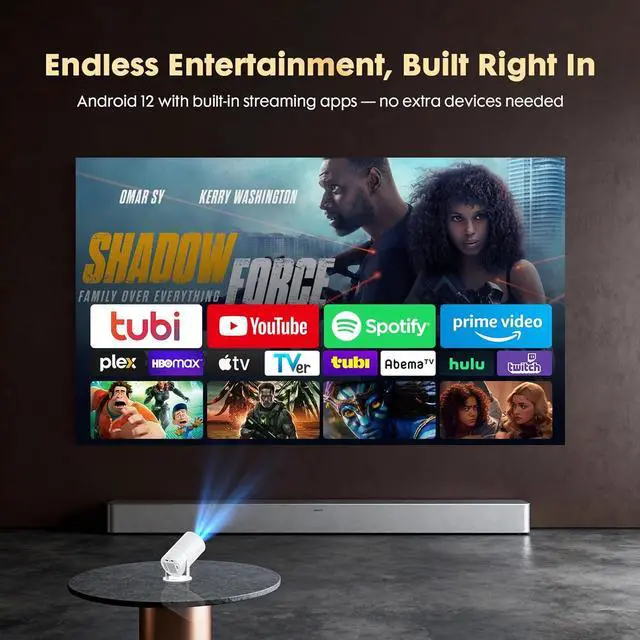 Alt view image 2 of 7 - Built-in Apps & Android 12WISHOLY Mini Projector with WiFi and Bluetooth, Portable Smart Projector with Auto Keystone Correction, 1080P Support, 180° Rotatable, HDMI USB Compatible