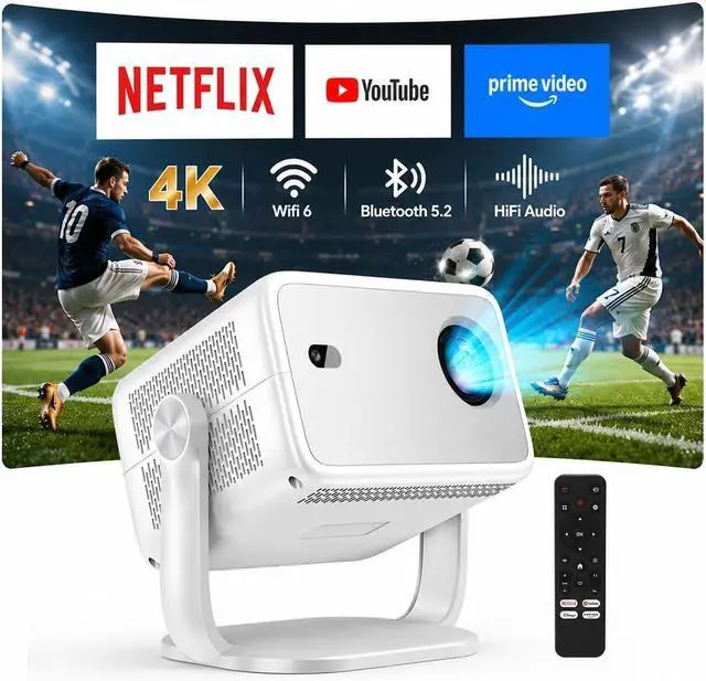 Main image of Outdoor Projector with WiFi and Bluetooth, 3500 Brightness 4K Support Smart Projector with Auto Focus & Keystone, Official Licensed Apps 360°Rotatable Stand Portable Movie Projectors for Home Bedroom