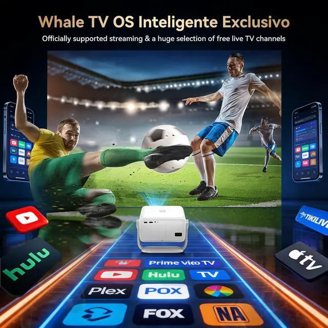 Alt view image 3 of 7 - Outdoor Projector with WiFi and Bluetooth, 3500 Brightness 4K Support Smart Projector with Auto Focus & Keystone, Official Licensed Apps 360°Rotatable Stand Portable Movie Projectors for Home Bedroom