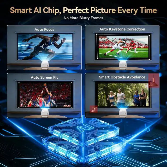 Alt view image 5 of 7 - Outdoor Projector with WiFi and Bluetooth, 3500 Brightness 4K Support Smart Projector with Auto Focus & Keystone, Official Licensed Apps 360°Rotatable Stand Portable Movie Projectors for Home Bedroom