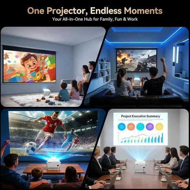 Alt view image 7 of 7 - Outdoor Projector with WiFi and Bluetooth, 3500 Brightness 4K Support Smart Projector with Auto Focus & Keystone, Official Licensed Apps 360°Rotatable Stand Portable Movie Projectors for Home Bedroom