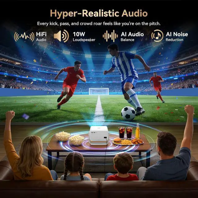 Alt view image 6 of 7 - Outdoor Projector with WiFi and Bluetooth, 3500 Brightness 4K Support Smart Projector with Auto Focus & Keystone, Official Licensed Apps 360°Rotatable Stand Portable Movie Projectors for Home Bedroom
