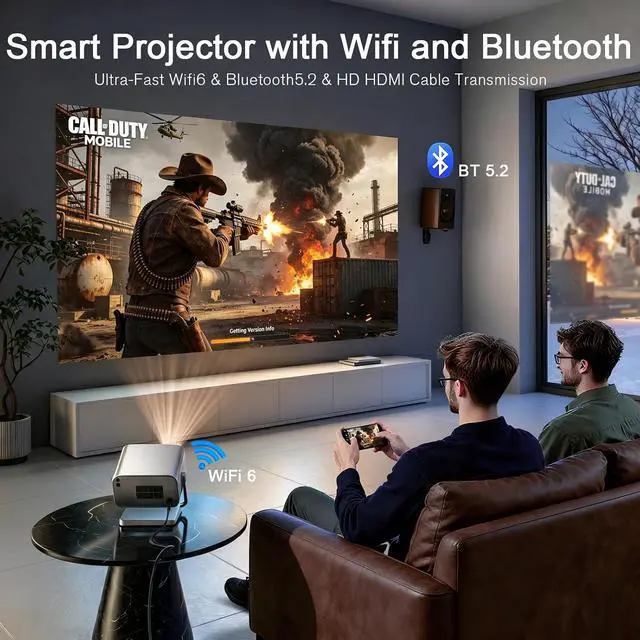 Alt view image 5 of 5 - Now with Netflix & 1800ANSISmart 4K Projector with WiFi and Bluetooth, VISSPL 3D Dolby Audio and Auto Focus Portable Outdoor Projector, Movie Home Theater Projectors for Bedroom/Ceiling
