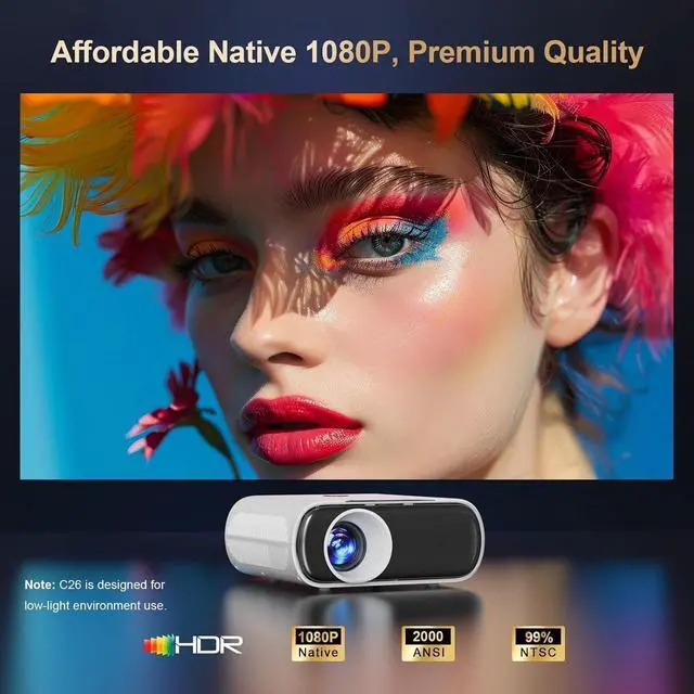 Alt view image 5 of 7 - 4K-Projector Compatible with GoogIe TV, 2500 ANSI Projector with WiFi and Bluetooth, Built-in Official Apps, Voice, DoIby Audio, HDMI ARC CEC Movie Projector C26 (white)