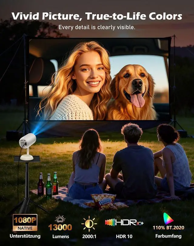 Alt view image 3 of 7 - 3D TOF Auto Focus & Built-in Android appsVGKE Mini Projector with WiFi 6 and Bluetooth, Auto Keystone Portable Projector Compatible with HDMI/USB/TV Stick for Home / Outdoor