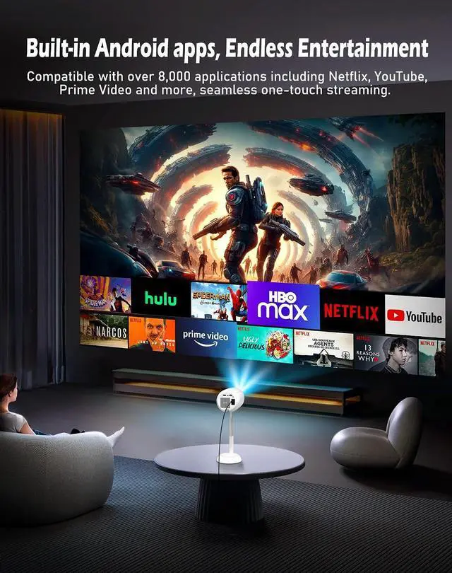 Alt view image 5 of 7 - 3D TOF Auto Focus & Built-in Android appsVGKE Mini Projector with WiFi 6 and Bluetooth, Auto Keystone Portable Projector Compatible with HDMI/USB/TV Stick for Home / Outdoor