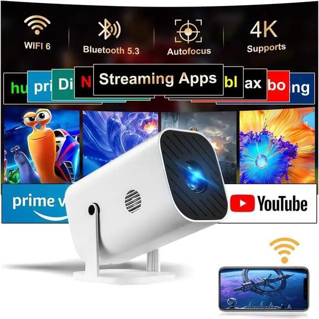 Main image of Auto Focus and Preloaded Appsprojector with wifi and Bluetooth,mini projector for iphone, ideal for bedroom or outdoor use, projector supporting HDMI, TV stick, memory card, and laptop
