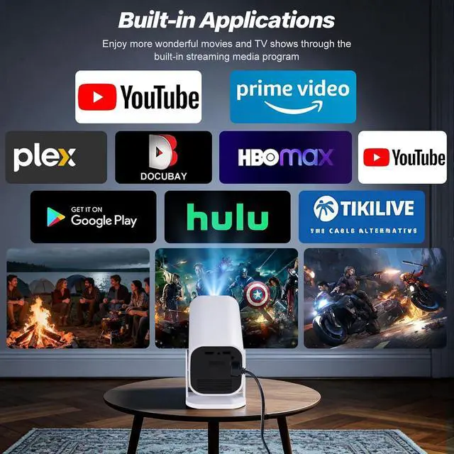 Alt view image 3 of 7 - Auto Focus and Preloaded Appsprojector with wifi and Bluetooth,mini projector for iphone, ideal for bedroom or outdoor use, projector supporting HDMI, TV stick, memory card, and laptop