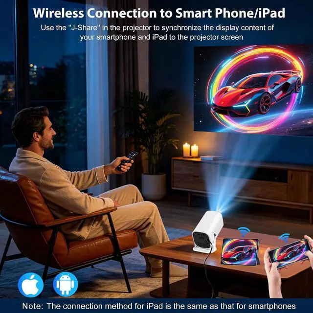 Alt view image 4 of 7 - Auto Focus and Preloaded Appsprojector with wifi and Bluetooth,mini projector for iphone, ideal for bedroom or outdoor use, projector supporting HDMI, TV stick, memory card, and laptop