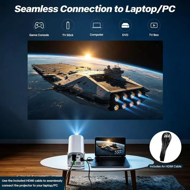 Alt view image 5 of 7 - Auto Focus and Preloaded Appsprojector with wifi and Bluetooth,mini projector for iphone, ideal for bedroom or outdoor use, projector supporting HDMI, TV stick, memory card, and laptop