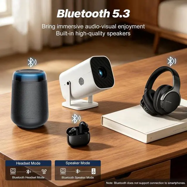 Alt view image 7 of 7 - Auto Focus and Preloaded Appsprojector with wifi and Bluetooth,mini projector for iphone, ideal for bedroom or outdoor use, projector supporting HDMI, TV stick, memory card, and laptop