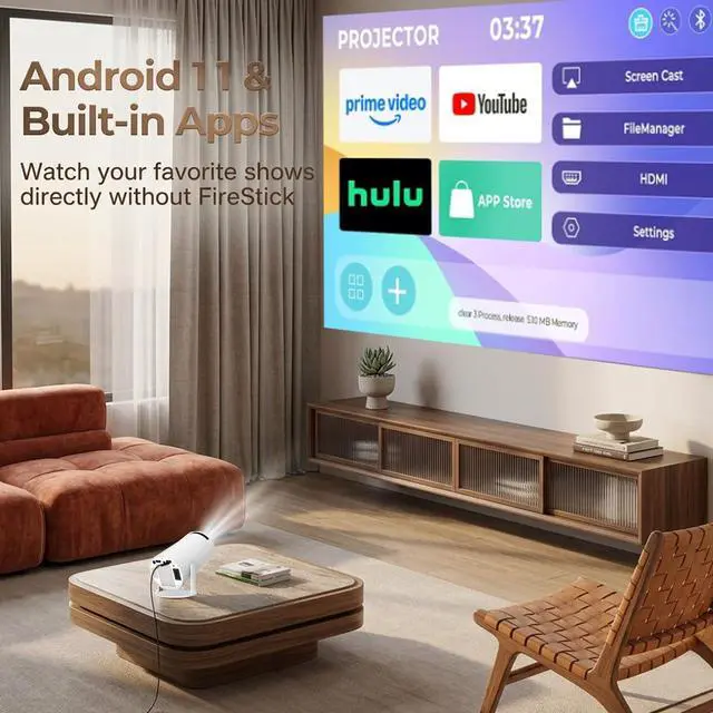 Alt view image 2 of 7 - Mini Projector with Wifi and Bluetooth, Support 4K with Android 11