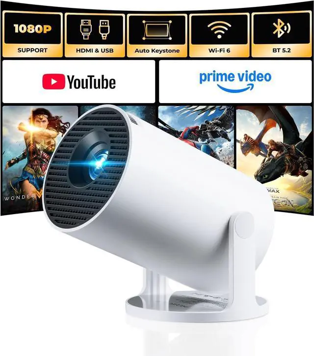 Main image of CLOKOWE Mini Projector with Apps, 1080P WiFi Auto Keystone, 180° Rotation