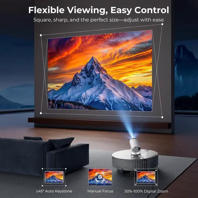 Alt view image 3 of 7 - CLOKOWE Mini Projector with Apps, 1080P WiFi Auto Keystone, 180° Rotation