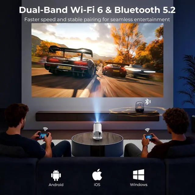 Alt view image 5 of 7 - CLOKOWE Mini Projector with Apps, 1080P WiFi Auto Keystone, 180° Rotation