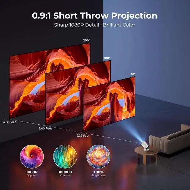 Alt view image 6 of 7 - CLOKOWE Mini Projector with Apps, 1080P WiFi Auto Keystone, 180° Rotation