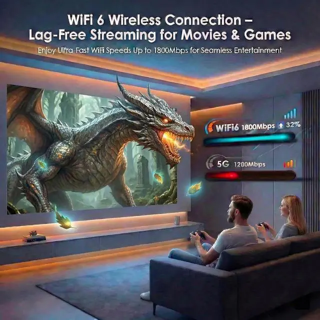Alt view image 2 of 7 - Geekman 4K Projector with WiFi Bluetooth, Auto Focus, Keystone, Dolby