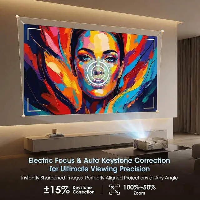 Alt view image 3 of 7 - Geekman 4K Projector with WiFi Bluetooth, Auto Focus, Keystone, Dolby