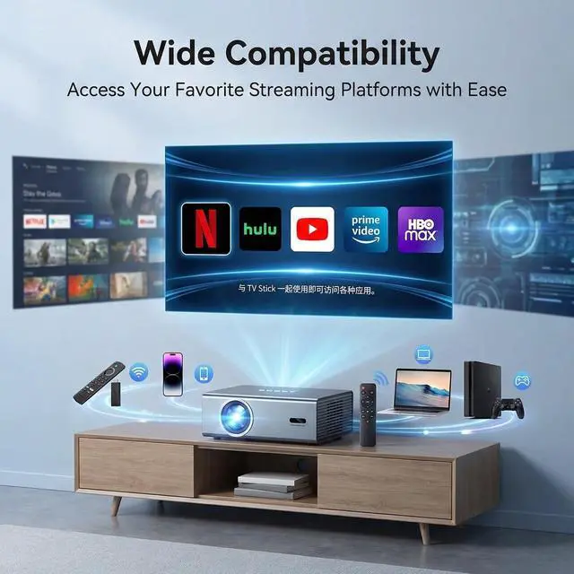 Alt view image 7 of 7 - Geekman 4K Projector with WiFi Bluetooth, Auto Focus, Keystone, Dolby