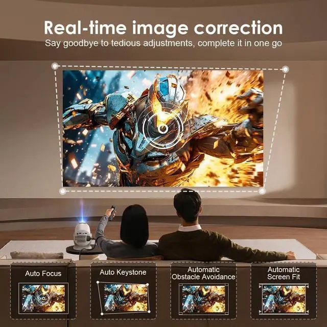 Alt view image 2 of 6 - Mini Projector with WiFi and Bluetooth & Android 4K Protable Smart Projector Auto Vertical Keystone Compatible with HDMI/Smartphone/USB for Movie/Gaming