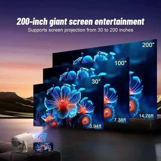 Alt view image 3 of 6 - Mini Projector with WiFi and Bluetooth & Android 4K Protable Smart Projector Auto Vertical Keystone Compatible with HDMI/Smartphone/USB for Movie/Gaming