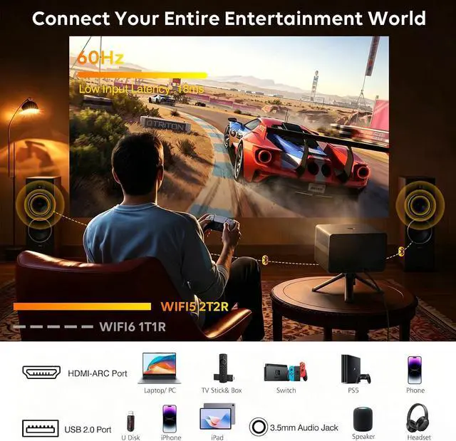 Alt view image 7 of 7 - 3500 ANSI Lumens Google TV Projector with WiFi and Bluetooth CR67