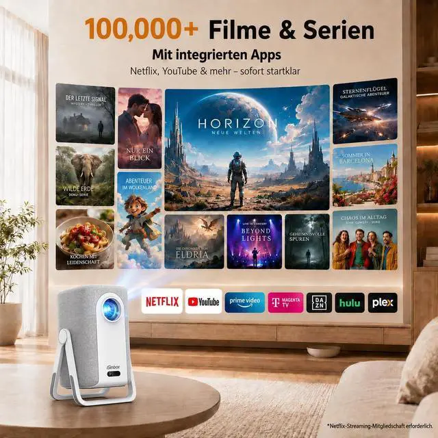 Alt view image 2 of 7 - 4K Outdoor Projector with WiFi and Bluetooth, iSinbox 1500ANSI Portable Projector with Dual-Mode Stand, Smart Short Throw Auto Focus Projector with Netflix/YouTube/PrimeVideo & Dolby