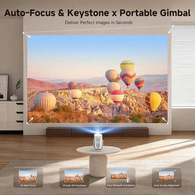 Alt view image 4 of 7 - 4K Outdoor Projector with WiFi and Bluetooth, iSinbox 1500ANSI Portable Projector with Dual-Mode Stand, Smart Short Throw Auto Focus Projector with Netflix/YouTube/PrimeVideo & Dolby