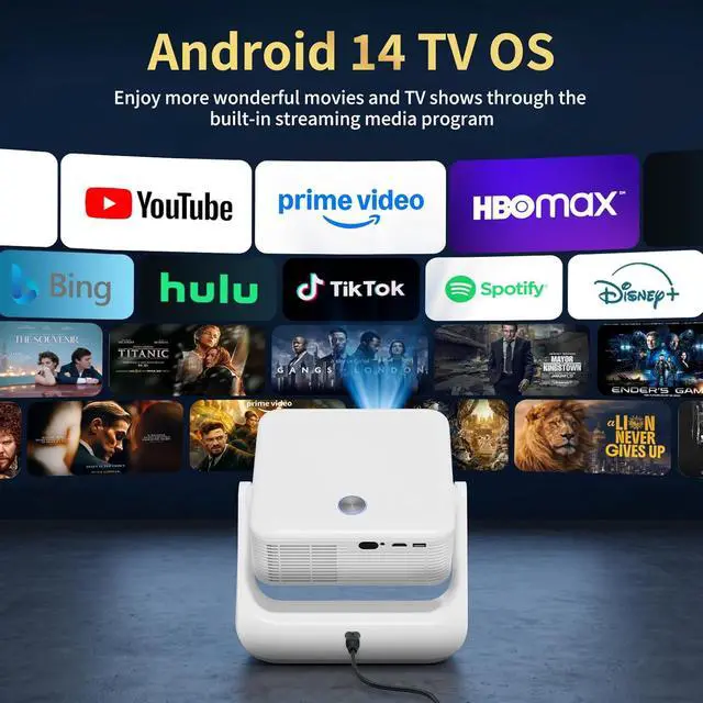 Alt view image 2 of 7 - D3 Smart Movie Projectors with WiFi and Bluetooth, 1500 Lumens Supports 4K (Native 1080P ),Mini Portable Projector for Home Cinema ,Auto Focus & Keystone.(White)