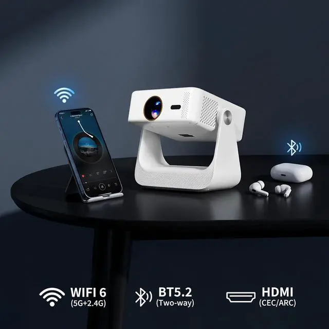 Alt view image 6 of 7 - D3 Smart Movie Projectors with WiFi and Bluetooth, 1500 Lumens Supports 4K (Native 1080P ),Mini Portable Projector for Home Cinema ,Auto Focus & Keystone.(White)