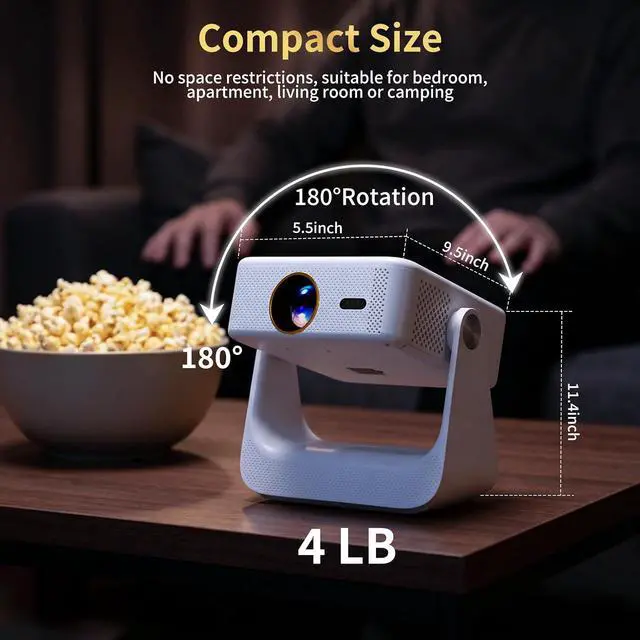 Alt view image 7 of 7 - D3 Smart Movie Projectors with WiFi and Bluetooth, 1500 Lumens Supports 4K (Native 1080P ),Mini Portable Projector for Home Cinema ,Auto Focus & Keystone.(White)