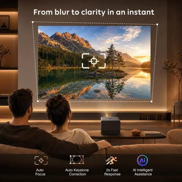 Alt view image 5 of 7 - 3500 ANSI Lumens Licensed Google TV Projector, Native 1080P 4K Supported Smart Projector with Auto Focus, Keystone, WiFi Bluetooth for Bedroom Home Theater Outdoor Movies
