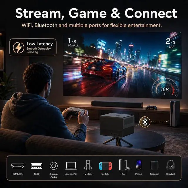 Alt view image 6 of 7 - 3500 ANSI Lumens Licensed Google TV Projector, Native 1080P 4K Supported Smart Projector with Auto Focus, Keystone, WiFi Bluetooth for Bedroom Home Theater Outdoor Movies