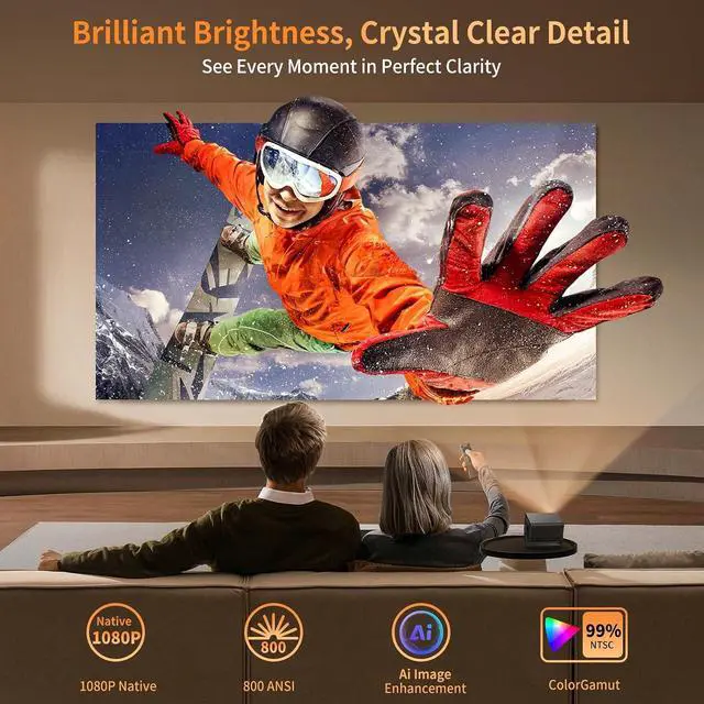 Alt view image 4 of 7 - 1080P Projector with Wifi and Bluetooth 800ANSI, Movie Theater Projector with NETFLIX/Prime Video/YouTube Built-in, Dual App Store