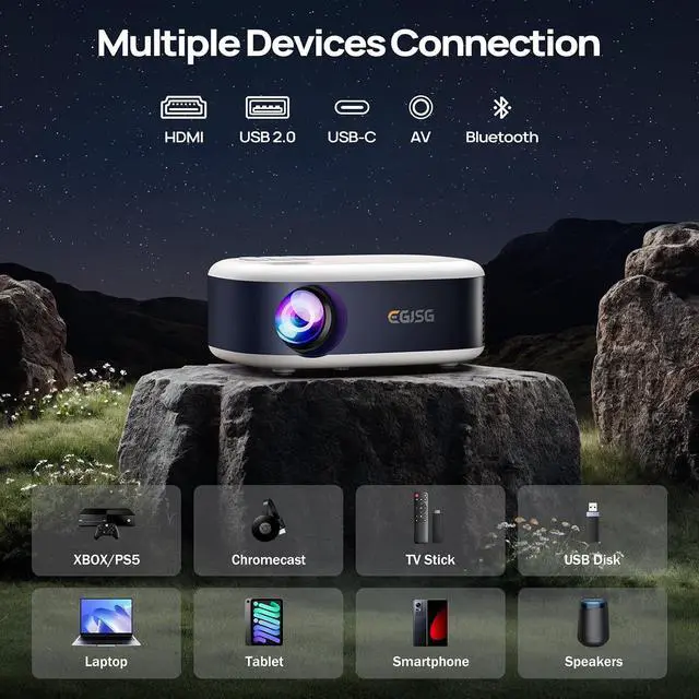 Alt view image 6 of 7 - Projector with WiFi and Bluetooth, Mini Movie Projector