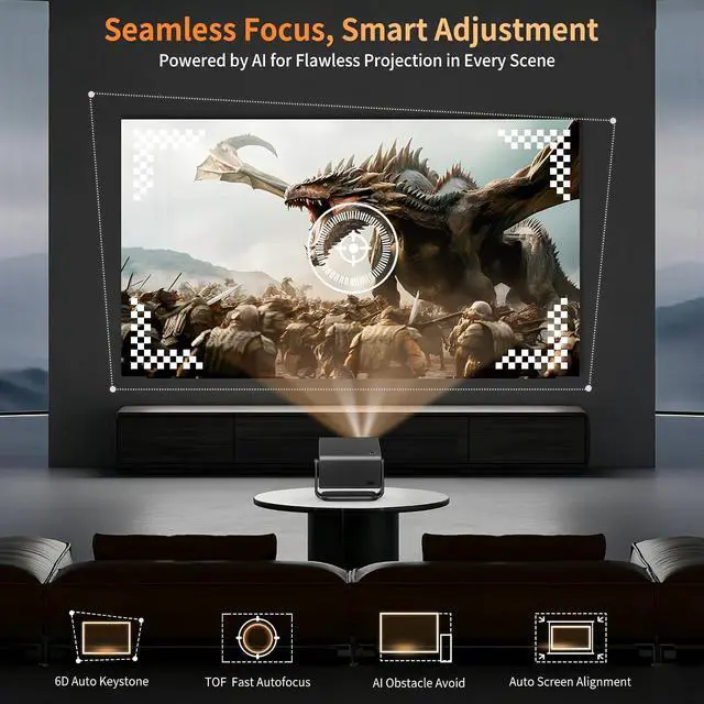 Alt view image 5 of 7 - 1080P Projector with Wifi and Bluetooth 800ANSI, Movie Theater Projector with NETFLIX/Prime Video/YouTube Built-in, Dual App Store