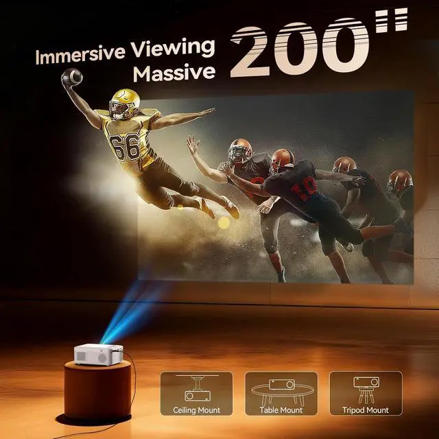 Alt view image 4 of 7 - Mini Projector, Nasin VF330WF WiFi 6 and Bluetooth 5.4, 1080P FHD 4K Support Portable Video Projector, 300'' Screen, Outdoor Movie Projector for Phone, Laptop, TV Stick, Home, Camping, Family Night