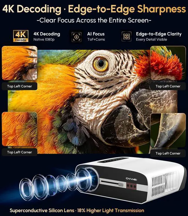 Alt view image 2 of 7 - Smart Google TV 4K Projector Home Daylight 2200 ANSI Lumen WiFi Bluetooth