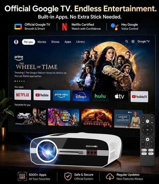 Alt view image 3 of 7 - Smart Google TV 4K Projector Home Daylight 2200 ANSI Lumen WiFi Bluetooth