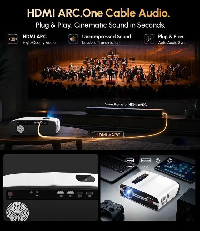 Alt view image 7 of 7 - Smart Google TV 4K Projector Home Daylight 2200 ANSI Lumen WiFi Bluetooth