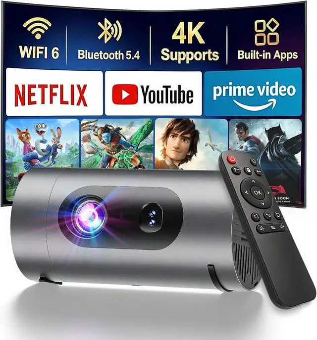 Main image of Smart Projector with WiFi and Bluetooth,Mini Projector Supports 4K 1080P,Portable Movie Projectors Built-in Apps, Compatible with HDMI/USB/Smartphone/TV Box/Laptop (2026)
