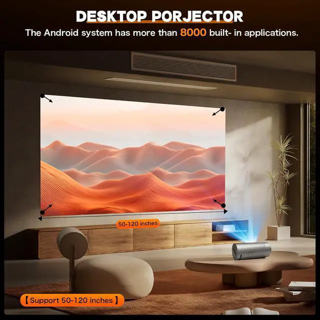 Alt view image 2 of 6 - Smart Projector with WiFi and Bluetooth,Mini Projector Supports 4K 1080P,Portable Movie Projectors Built-in Apps, Compatible with HDMI/USB/Smartphone/TV Box/Laptop (2026)