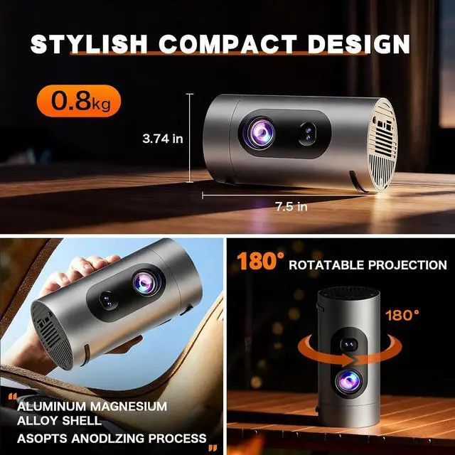 Alt view image 3 of 6 - Smart Projector with WiFi and Bluetooth,Mini Projector Supports 4K 1080P,Portable Movie Projectors Built-in Apps, Compatible with HDMI/USB/Smartphone/TV Box/Laptop (2026)