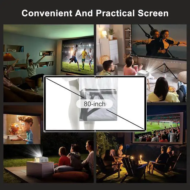 Alt view image 2 of 7 - Home Projector with Screen Included, Portable Movie Projector, Compatible with Smartphone/TV Stick/Laptop/HDMI/USB, For Home Theater, Outdoor Movie, Gaming, Camping