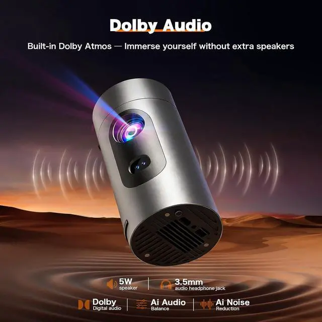 Alt view image 5 of 6 - Smart Projector with WiFi and Bluetooth,Mini Projector Supports 4K 1080P,Portable Movie Projectors Built-in Apps, Compatible with HDMI/USB/Smartphone/TV Box/Laptop (2026)